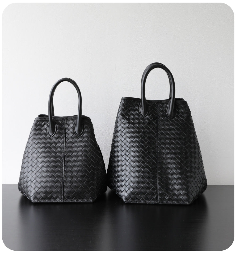 Handcrafted Top-Grain Sheepskin Woven Tote Bag | Women's Luxury Soft Lambskin Leather Bucket Shoulder Bag