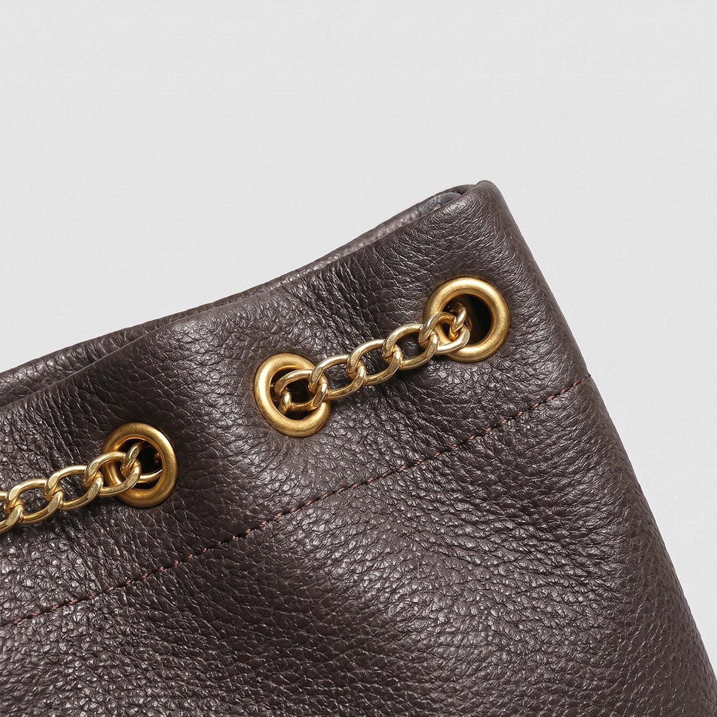 Handcrafted Top Grain Cowhide Leather Mini Bucket Bag | Women's Drawstring Chain Crossbody Purse
