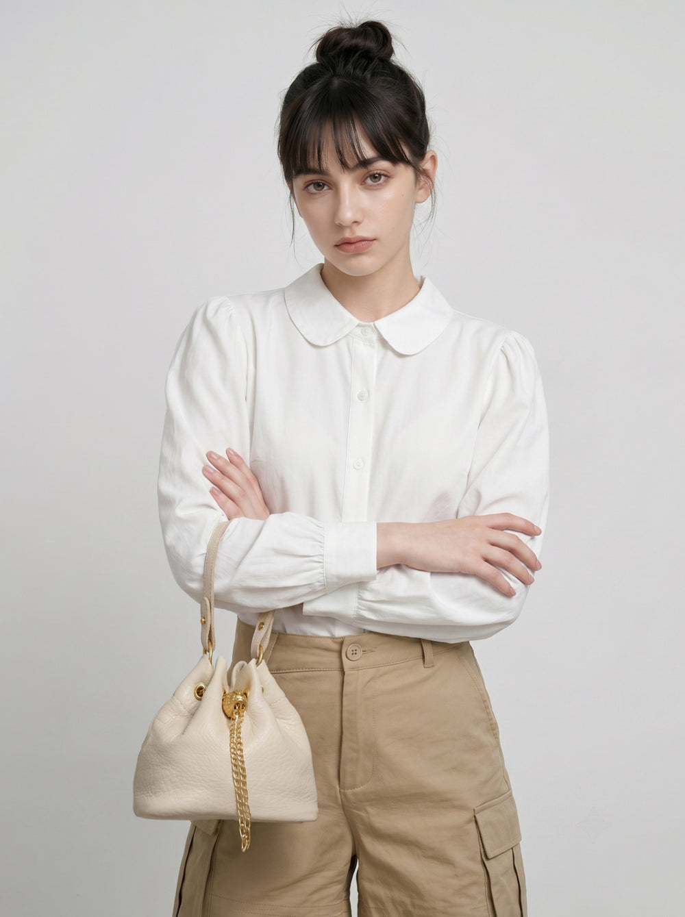 Handcrafted Top Grain Cowhide Leather Mini Bucket Bag | Women's Drawstring Chain Crossbody Purse
