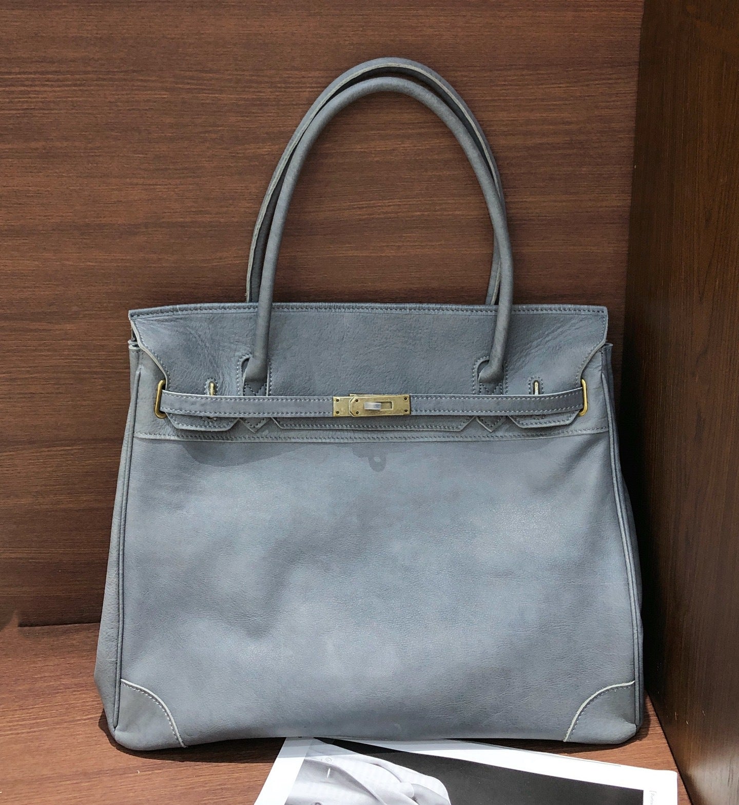 Handcrafted Water-Dyed Cowhide Leather Structured Tote Bag | Women's Vintage Old-Money Style Large Shoulder Bag