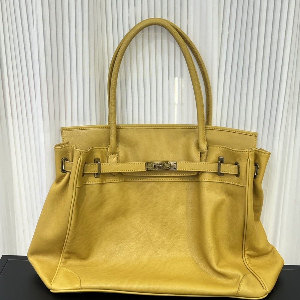 Handcrafted Water-Dyed Cowhide Leather Structured Tote Bag | Women's Vintage Old-Money Style Large Shoulder Bag