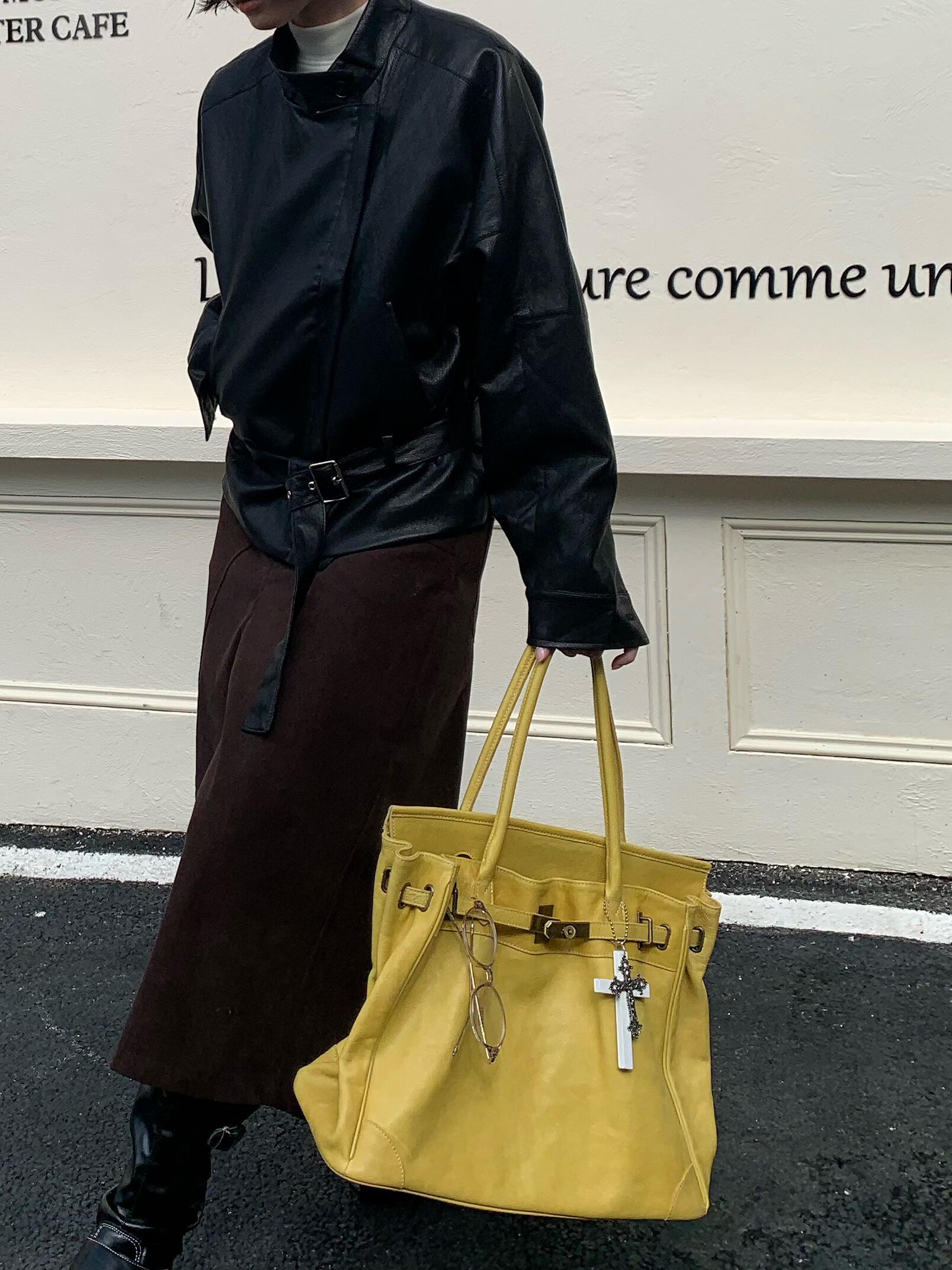 Handcrafted Water-Dyed Cowhide Leather Structured Tote Bag | Women's Vintage Old-Money Style Large Shoulder Bag