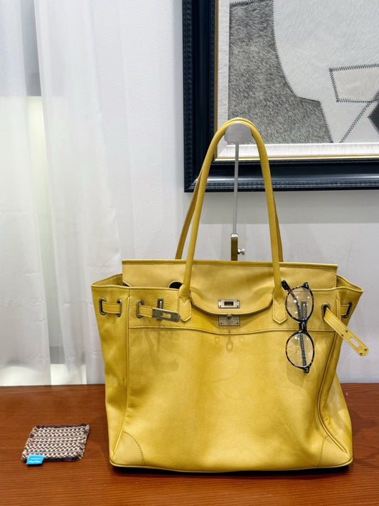 Handcrafted Water-Dyed Cowhide Leather Structured Tote Bag | Women's Vintage Old-Money Style Large Shoulder Bag