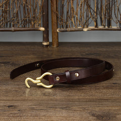 Handcrafted Women Leather Retro Black Belt, Women Chic Belt, Skinny Design Belt, Gift for Her/Him, Leather Women's Men's Designer Belt