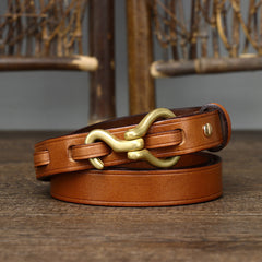 Handcrafted Women Leather Retro Black Belt, Women Chic Belt, Skinny Design Belt, Gift for Her/Him, Leather Women's Men's Designer Belt