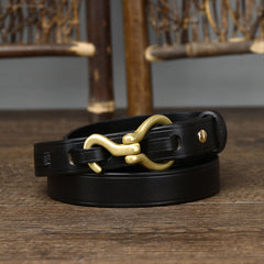 Handcrafted Women Leather Retro Black Belt, Women Chic Belt, Skinny Design Belt, Gift for Her/Him, Leather Women's Men's Designer Belt