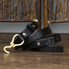 Handcrafted Women Leather Retro Black Belt, Women Chic Belt, Skinny Design Belt, Gift for Her/Him, Leather Women's Men's Designer Belt