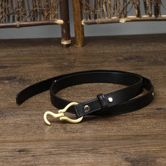 Handcrafted Women Leather Retro Black Belt, Women Chic Belt, Skinny Design Belt, Gift for Her/Him, Leather Women's Men's Designer Belt