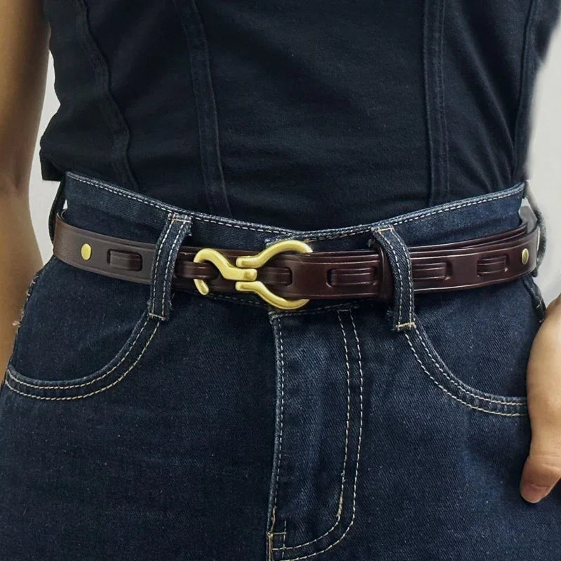 Handcrafted Women Leather Retro Black Belt, Women Chic Belt, Skinny Design Belt, Gift for Her/Him, Leather Women's Men's Designer Belt