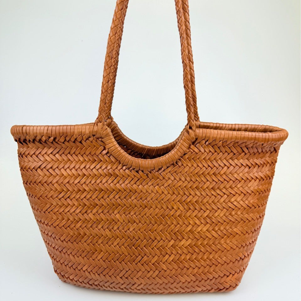 Handcrafted Woven Leather Tote Bag, Full Grain Leather Hand Woven Triple Jump Bamboo Style Ladies HOBO Bag, Summer Holiday Woven Bag