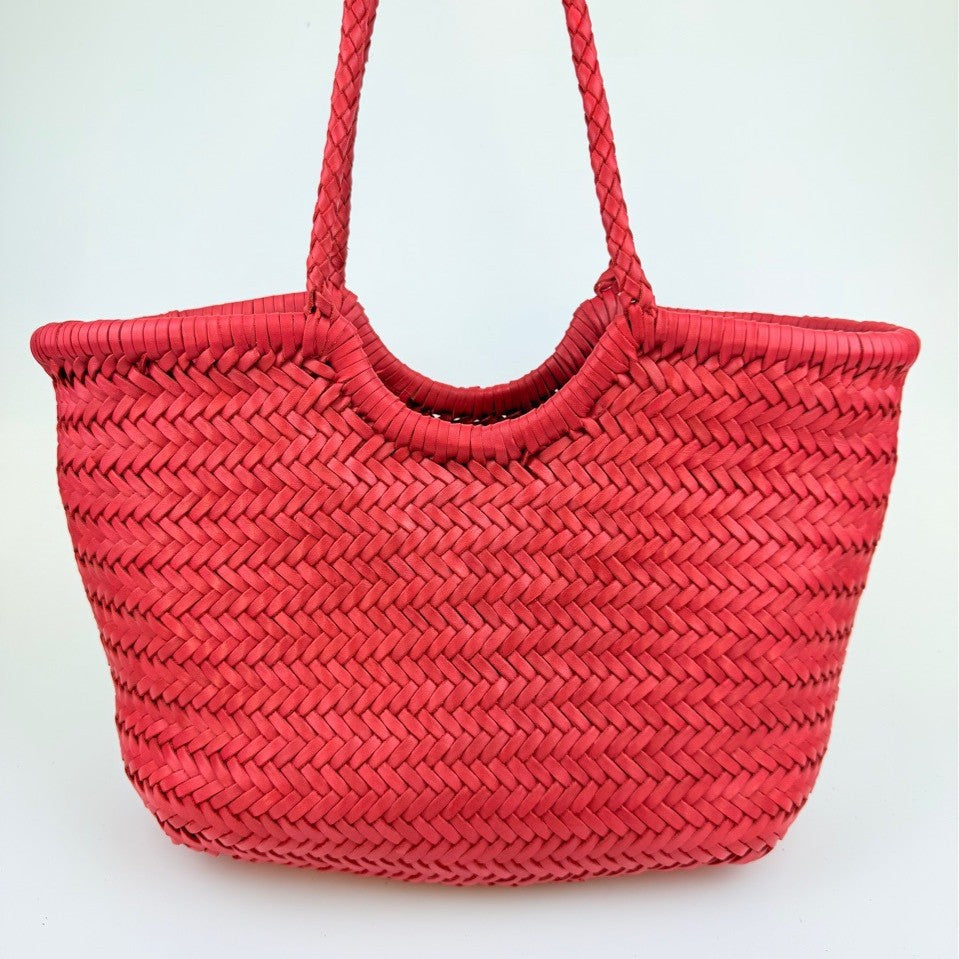 Handcrafted Woven Leather Tote Bag, Full Grain Leather Hand Woven Triple Jump Bamboo Style Ladies HOBO Bag, Summer Holiday Woven Bag