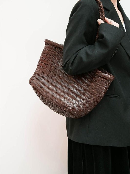 Handcrafted Woven Leather Tote Bag, Full Grain Leather Hand Woven Triple Jump Bamboo Style Ladies HOBO Bag, Summer Holiday Woven Bag