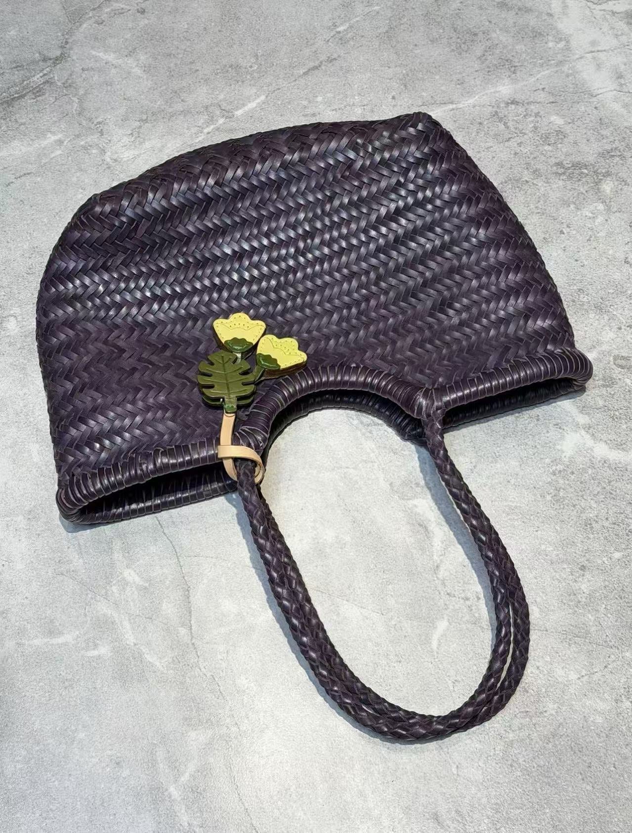 Handcrafted Woven Leather Tote Bag, Full Grain Leather Hand Woven Triple Jump Bamboo Style Ladies HOBO Bag, Summer Holiday Woven Bag