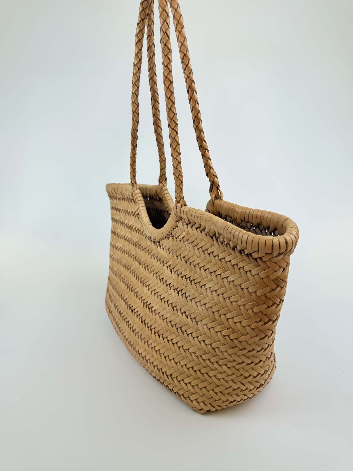 Handcrafted Woven Leather Tote Bag, Full Grain Leather Hand Woven Triple Jump Bamboo Style Ladies HOBO Bag, Summer Holiday Woven Bag