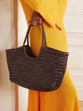 Handcrafted Woven Leather Tote Bag, Full Grain Leather Hand Woven Triple Jump Bamboo Style Ladies HOBO Bag, Summer Holiday Woven Bag