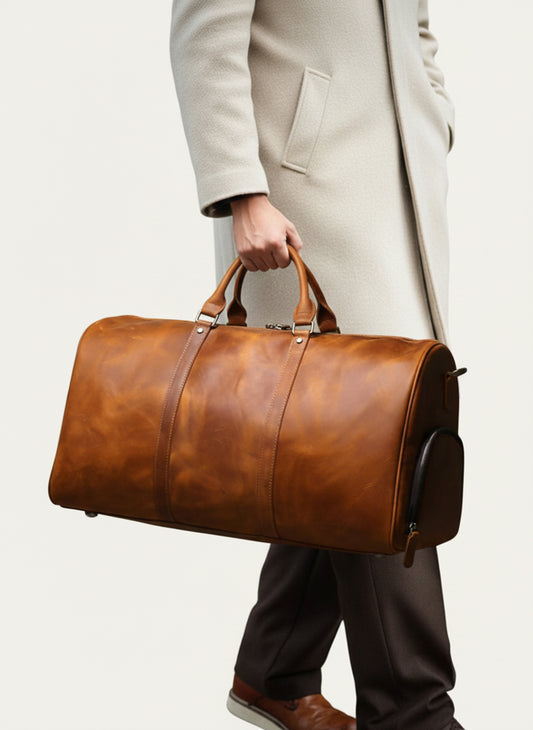 Handmade Crazy Horse Leather Duffle Bag | Full Grain Leather  Large Vacation Travel Bag | Travel Holdall, Lightweight Cabin Luggage, Leather Gym Bag