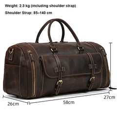 Handmade Full Grain Leather Duffle Bag with shoe Compartment Large Weekend Bag Vacation Holidays Travel Bag Best Men Gift Dark Brown