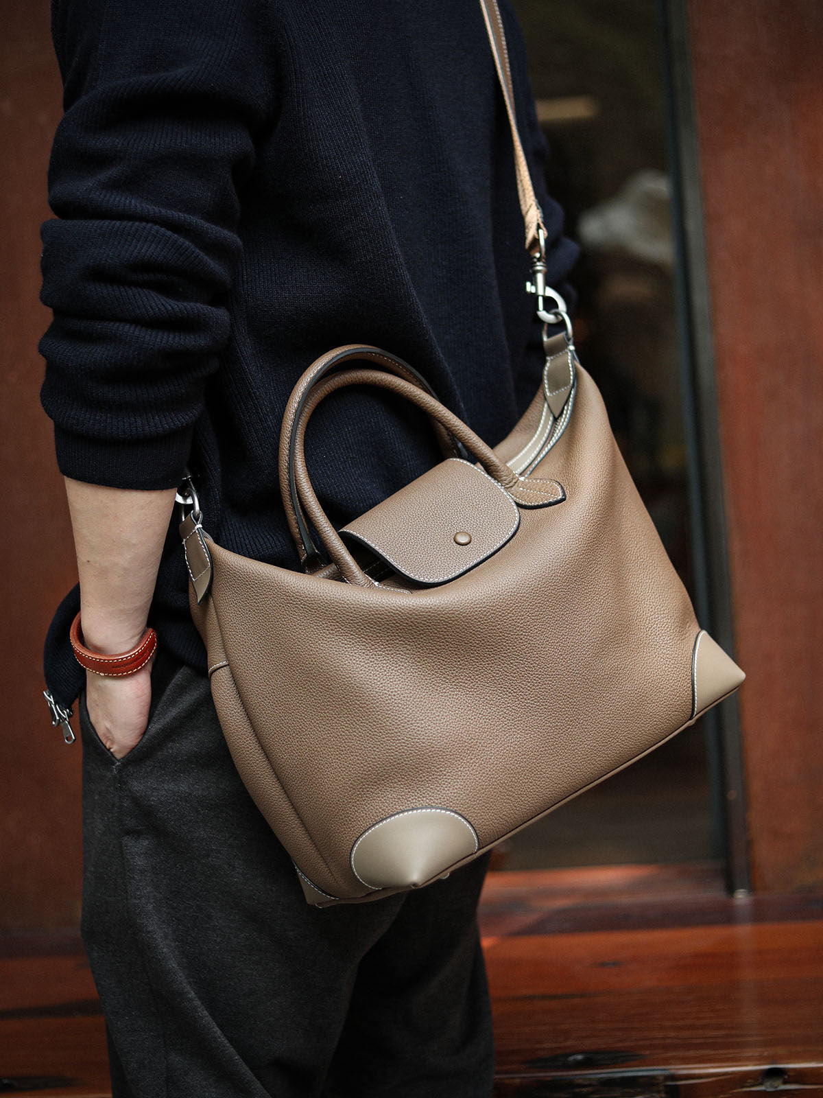 Handmade Black Leather Duffle Bag, Men’s Travel Weekender, Genuine TC Cowhide Business Overnight Bag with Shoulder Strap