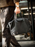 Handmade Black Leather Duffle Bag, Men’s Travel Weekender, Genuine TC Cowhide Business Overnight Bag with Shoulder Strap