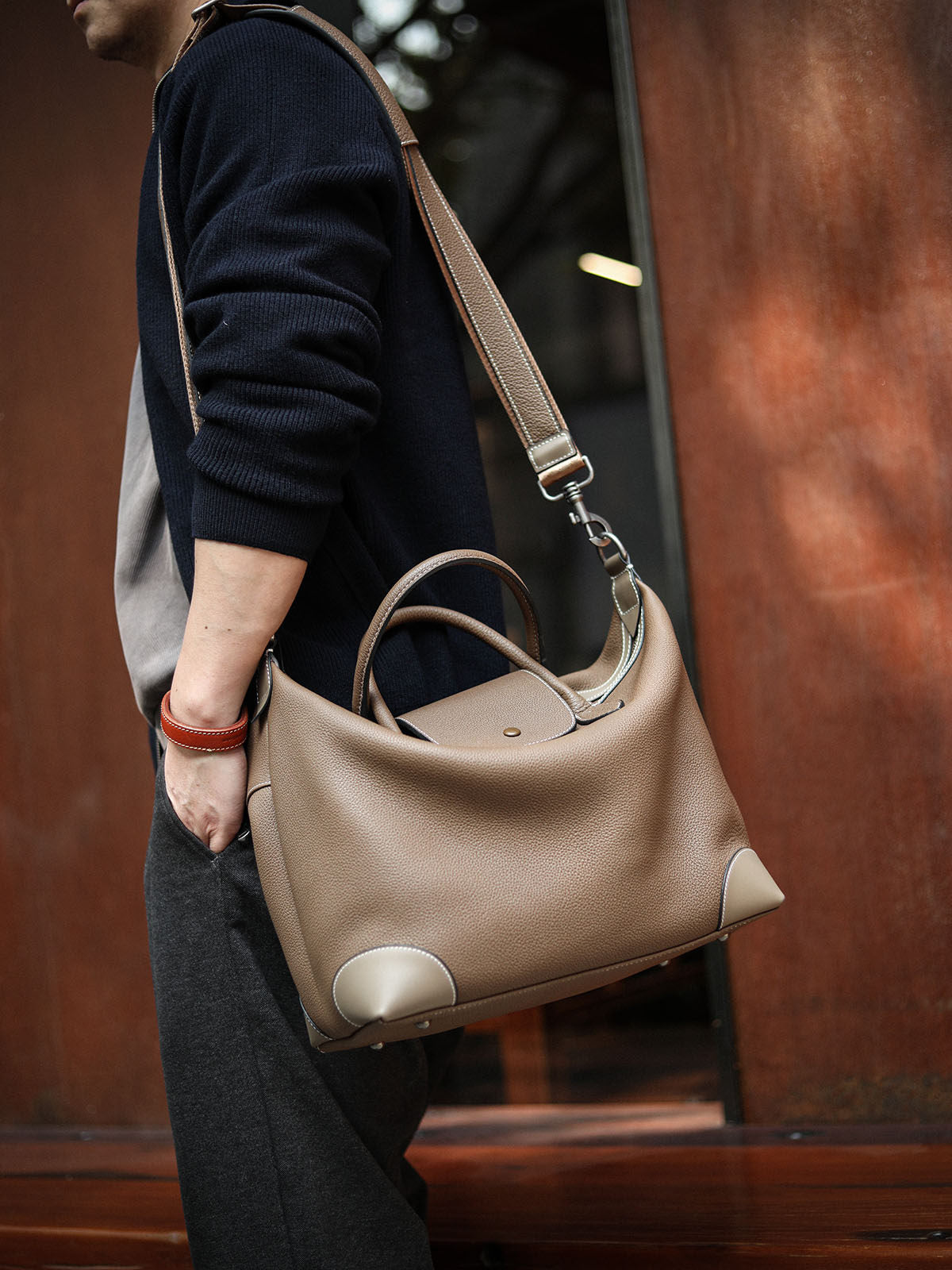 Handmade Black Leather Duffle Bag, Men’s Travel Weekender, Genuine TC Cowhide Business Overnight Bag with Shoulder Strap