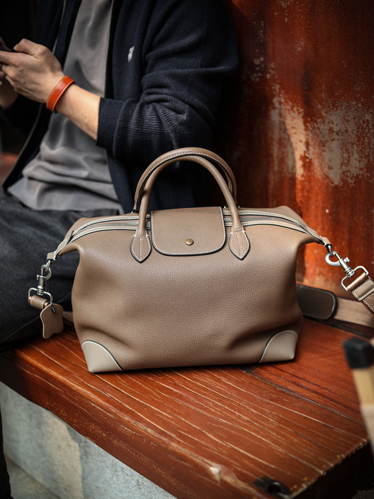 Handmade Black Leather Duffle Bag, Men’s Travel Weekender, Genuine TC Cowhide Business Overnight Bag with Shoulder Strap