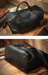 Handmade Black Leather Duffle Bag – Men’s Travel Weekender, Genuine TC Cowhide Business Overnight Bag with Shoulder Strap
