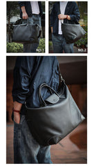 Handmade Black Leather Duffle Bag – Men’s Travel Weekender, Genuine TC Cowhide Business Overnight Bag with Shoulder Strap