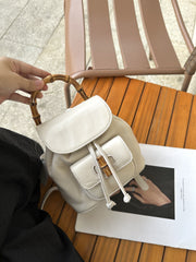 Handmade Cowhide Leather Mini Bamboo Convertible Backpack | Leather Drawstring Shoulder & Handbag for Women