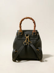 Handmade Cowhide Leather Mini Bamboo Convertible Backpack | Leather Drawstring Shoulder & Handbag for Women
