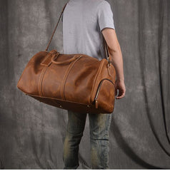 Handmade Crazy Horse Leather Duffle Bag | Full Grain Leather  Large Vacation Travel Bag | Travel Holdall, Lightweight Cabin Luggage, Leather Gym Bag