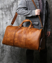 Handmade Crazy Horse Leather Duffle Bag | Full Grain Leather  Large Vacation Travel Bag | Travel Holdall, Lightweight Cabin Luggage, Leather Gym Bag