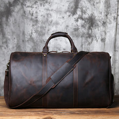 Handmade Crazy Horse Leather Duffle Bag | Full Grain Leather  Large Vacation Travel Bag | Travel Holdall, Lightweight Cabin Luggage, Leather Gym Bag