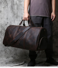 Handmade Crazy Horse Leather Duffle Bag | Full Grain Leather  Large Vacation Travel Bag | Travel Holdall, Lightweight Cabin Luggage, Leather Gym Bag