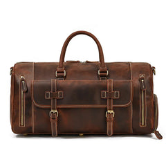 Handmade Full Grain Leather Duffle Bag with shoe Compartment Large Weekend Bag Vacation Holidays Travel Bag Best Men Gift Dark Brown