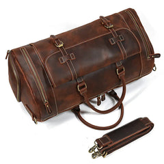 Handmade Full Grain Leather Duffle Bag with shoe Compartment Large Weekend Bag Vacation Holidays Travel Bag Best Men Gift Dark Brown