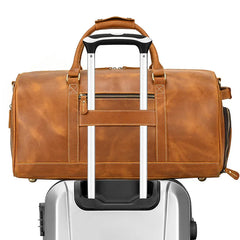 Handmade Full Grain Leather Duffle Bag with shoe Compartment Large Weekend Bag Vacation Holidays Travel Bag Best Men Gift Dark Brown