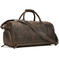Handmade Full Grain Leather Duffle Bag with shoe Compartment Large Weekend Bag Vacation Holidays Travel Bag Best Men Gift Dark Brown
