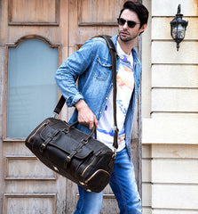 Handmade Full Grain Leather Duffle Bag with shoe Compartment Large Weekend Bag Vacation Holidays Travel Bag Best Men Gift Dark Brown