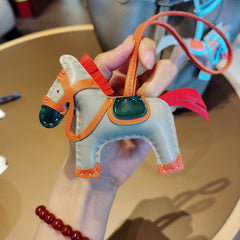 Handmade Genuine Sheepskin Horse Charm, Hand-Stitched Sheepskin Bag Pendant with Tassel, Car Keychain & Rearview Mirror Decor
