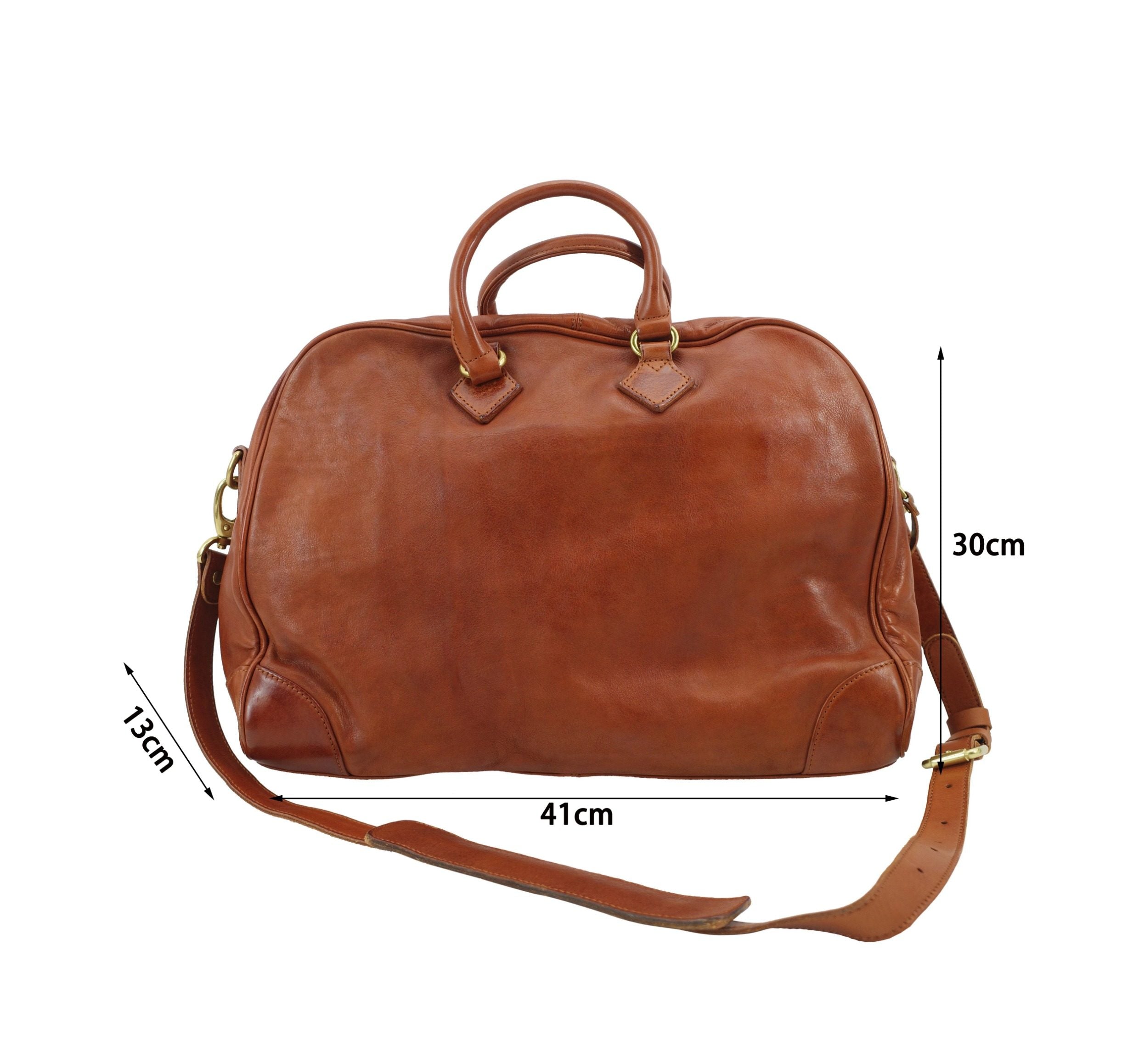 Handmade Italian Full-Grain Leather Vintage Duffle Bag – Solid Brass Hardware | Weekend Travel Bag with Detachable Shoulder Strap