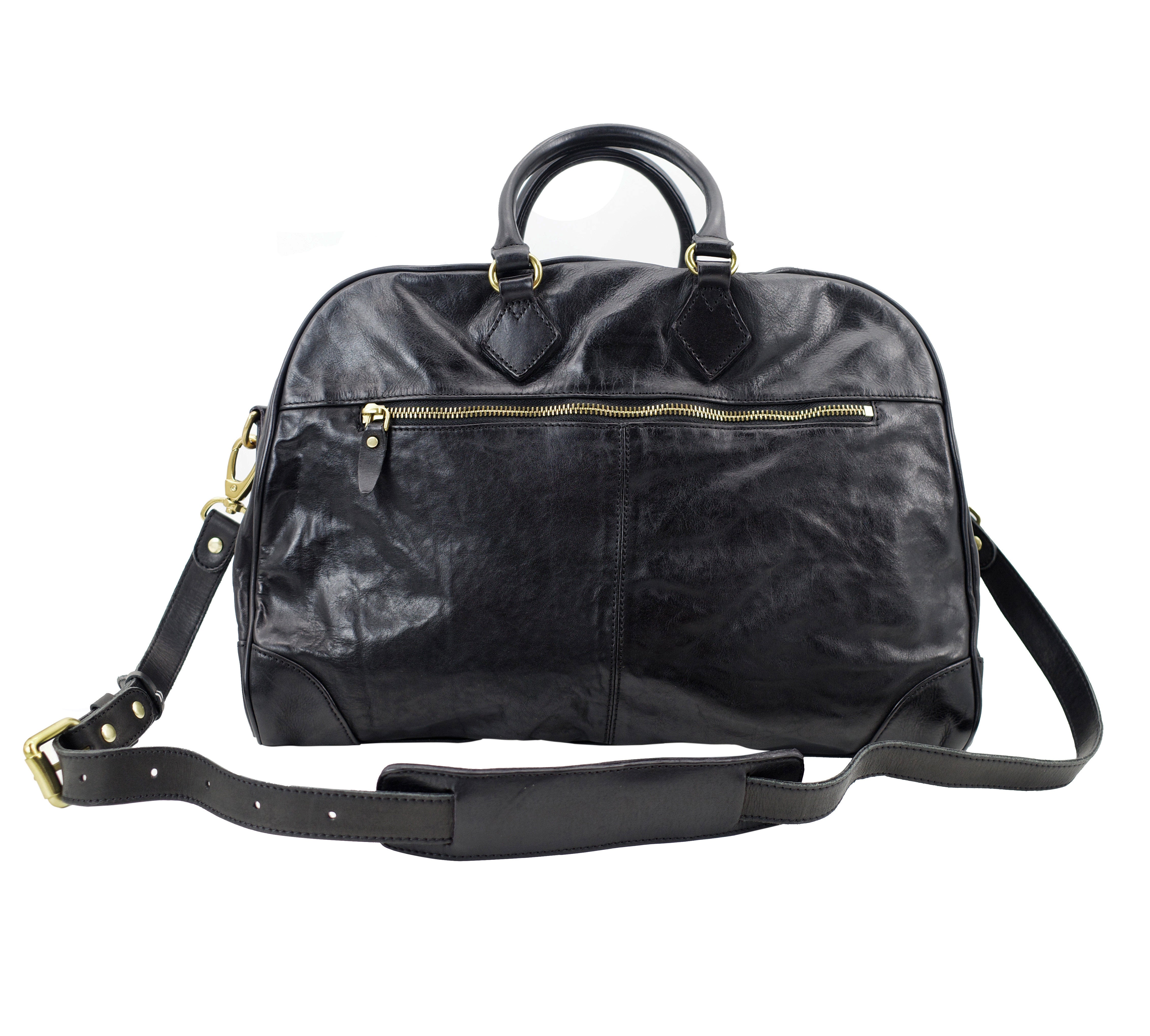 Handmade Italian Full-Grain Leather Vintage Duffle Bag – Solid Brass Hardware | Weekend Travel Bag with Detachable Shoulder Strap