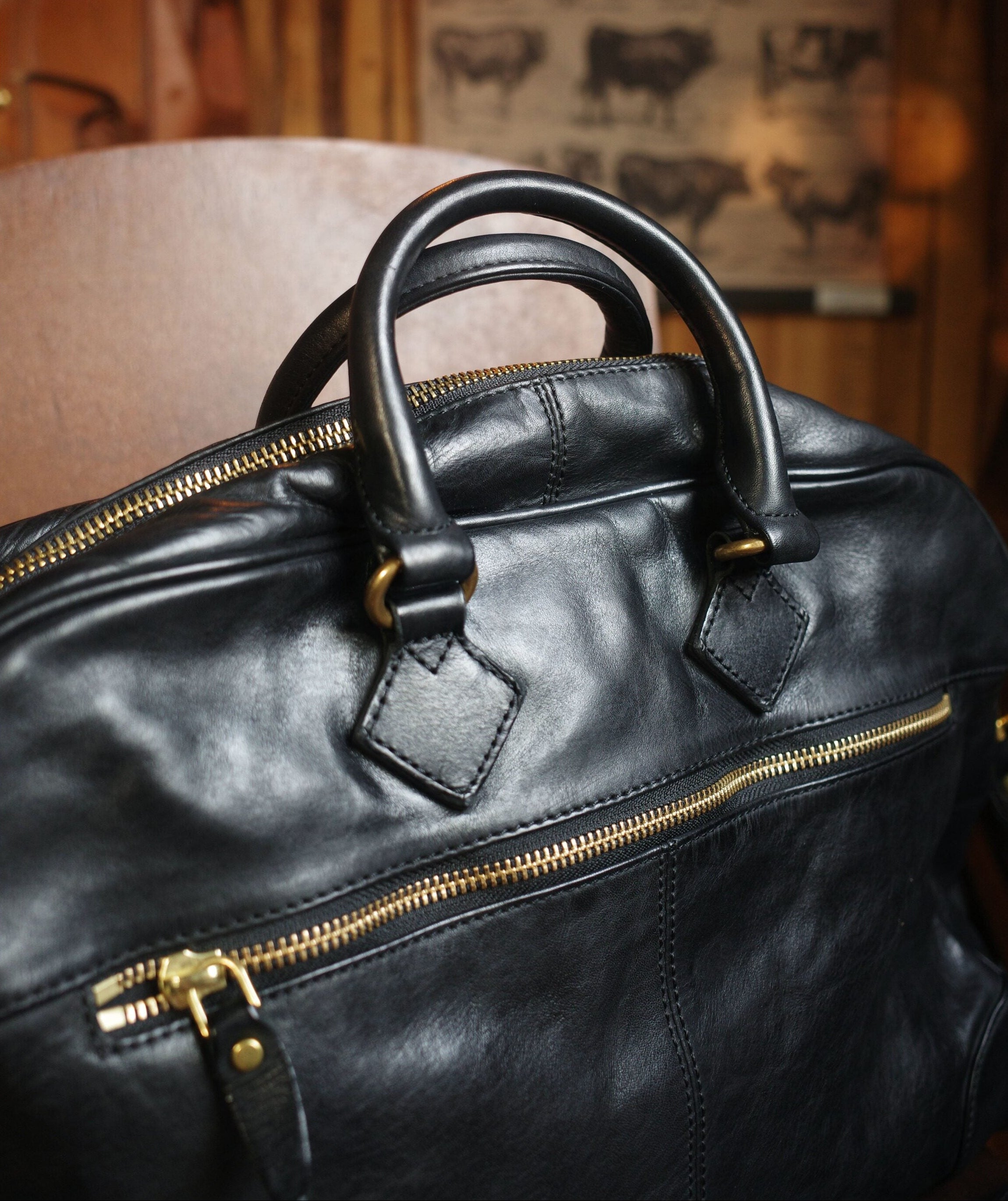 Handmade Italian Full-Grain Leather Vintage Duffle Bag – Solid Brass Hardware | Weekend Travel Bag with Detachable Shoulder Strap