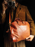 Handmade Italian Full-Grain Leather Vintage Duffle Bag – Solid Brass Hardware | Weekend Travel Bag with Detachable Shoulder Strap