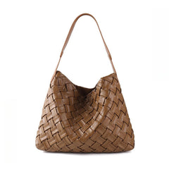 Handmade Soft Vegan Leather Woven Tote Bag for Women, Large Minimalist Commuter Shoulder Bag with Inner Pouch