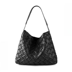Handmade Soft Vegan Leather Woven Tote Bag for Women, Large Minimalist Commuter Shoulder Bag with Inner Pouch