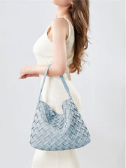 Handmade Soft Vegan Leather Woven Tote Bag for Women, Large Minimalist Commuter Shoulder Bag with Inner Pouch