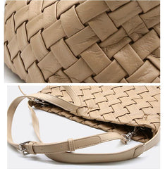 Handmade Soft Vegan Leather Woven Tote Bag for Women, Large Minimalist Commuter Shoulder Bag with Inner Pouch