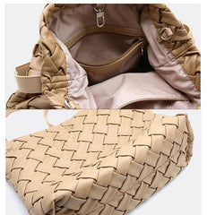 Handmade Soft Vegan Leather Woven Tote Bag for Women, Large Minimalist Commuter Shoulder Bag with Inner Pouch
