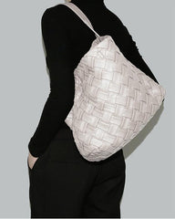 Handmade Soft Vegan Leather Woven Tote Bag for Women, Large Minimalist Commuter Shoulder Bag with Inner Pouch
