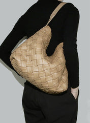 Handmade Soft Vegan Leather Woven Tote Bag for Women, Large Minimalist Commuter Shoulder Bag with Inner Pouch